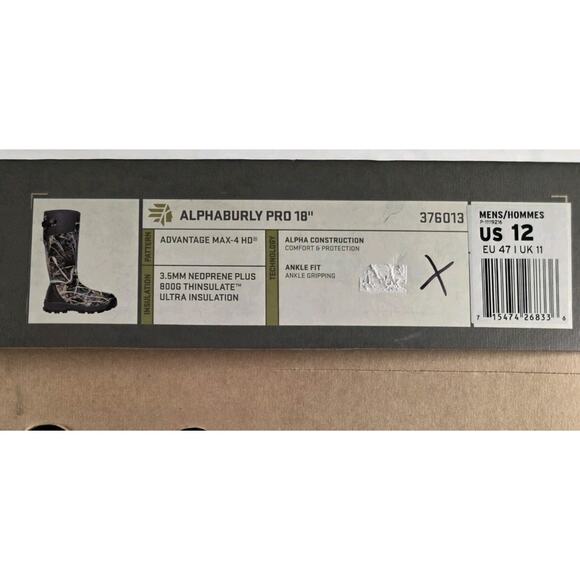 Lacrosse Alphaburly Pro 18” Men’s 12 Hunting Boots 800G Insulated Max-4 HD Camo main image 7